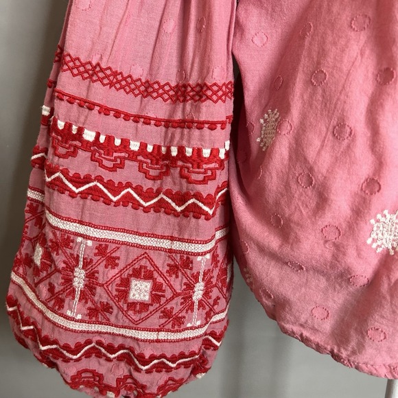 Anthropologie Seen Worn Kept Layla Peasant Top  Pink Red Embroidered Boho 12 - Picture 7 of 12